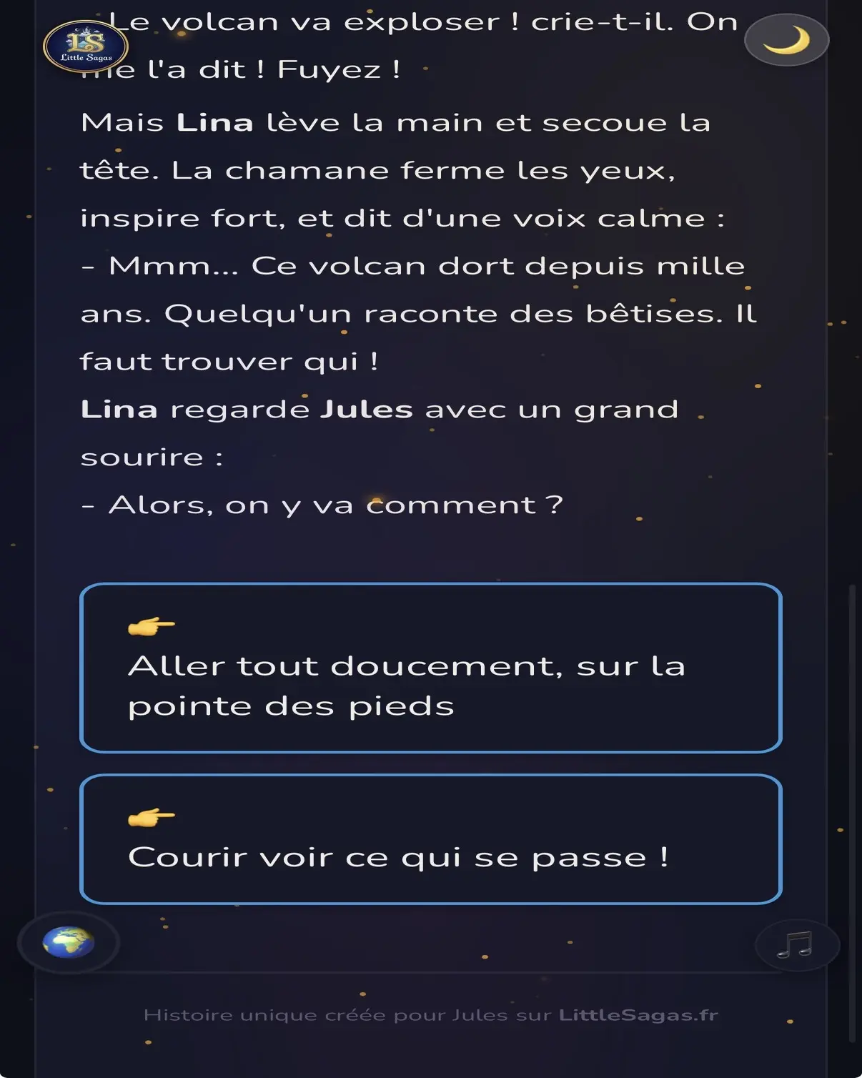 Lecture interactive où l'enfant fait ses choix sur Little Sagas